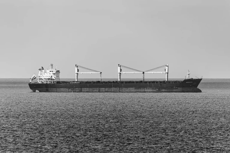 Chief mate standing watch on the bridge of a cargo ship.