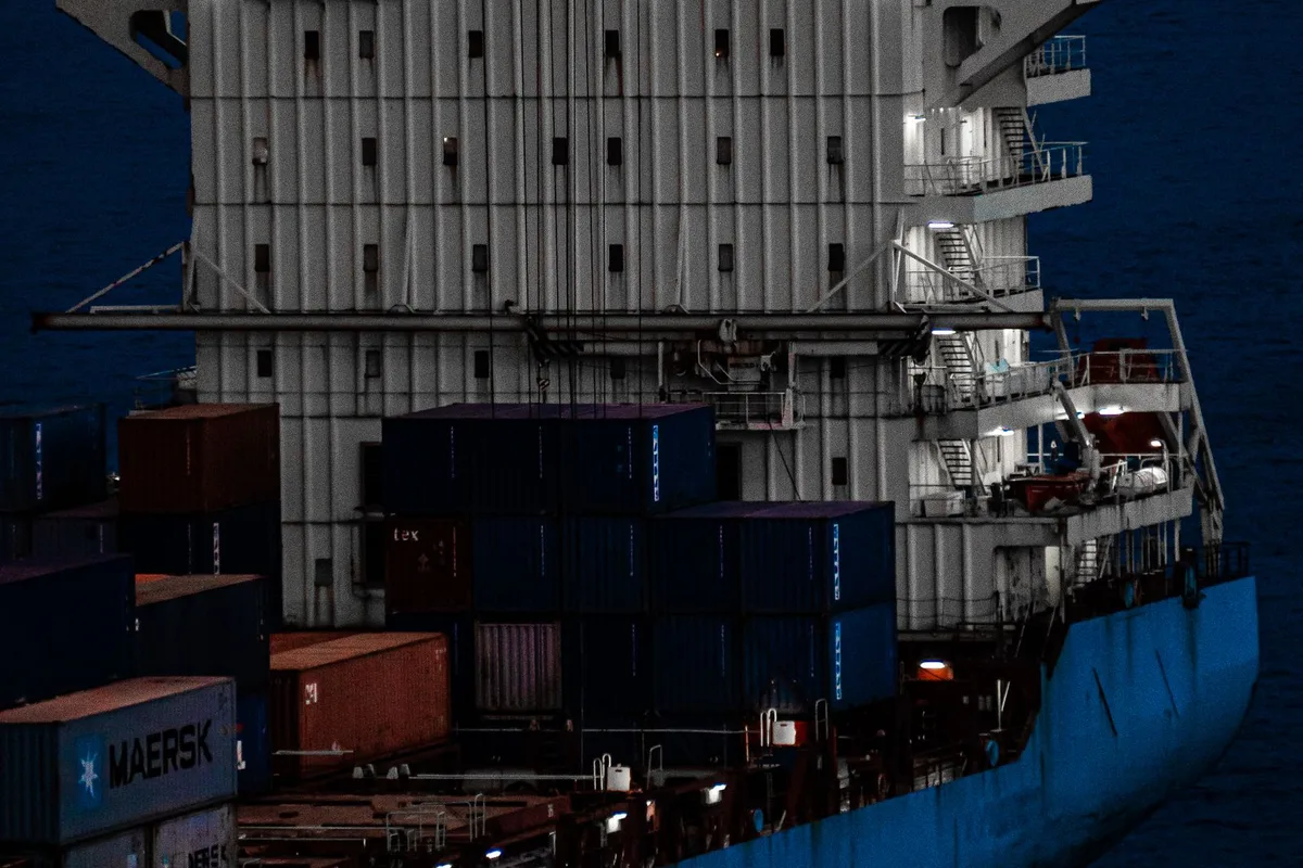 A giant crude oil tanker sailing fully loaded at sea